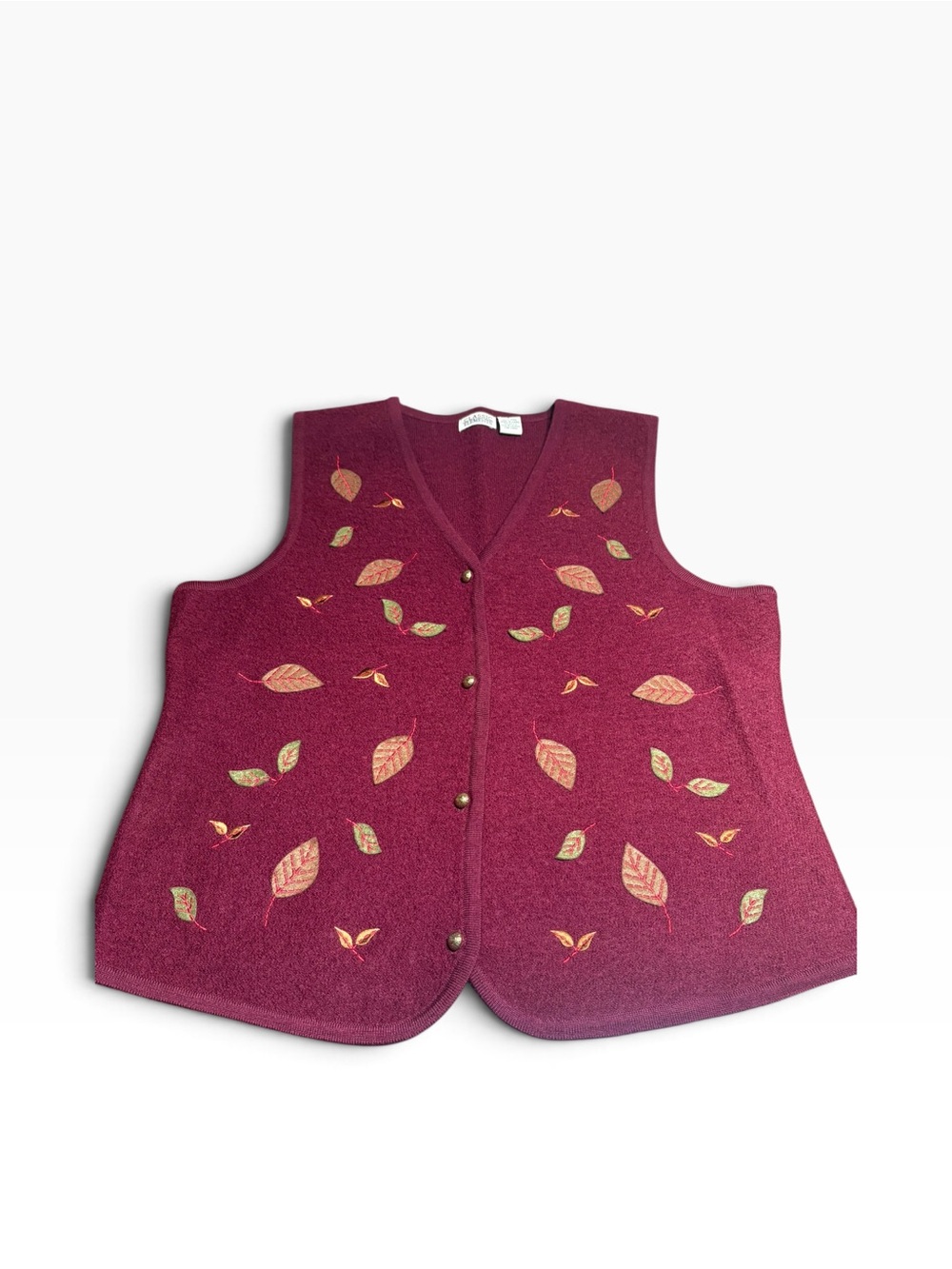 Classic Elements Wool Sweater Vest 3D Leave Fall Granny Cottagecore Teacher Sz L